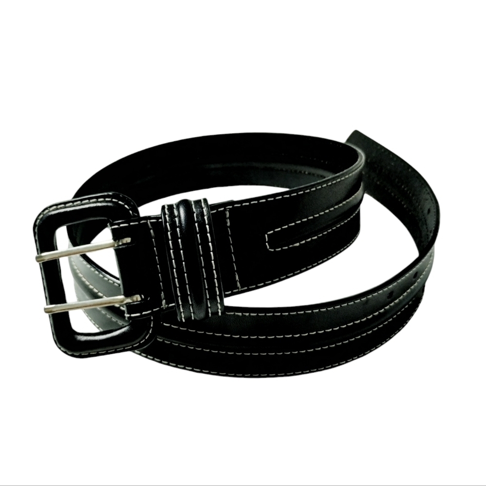 Women's 1¾" Thick Black Leather Belt Small 36"‎ Double Buckle